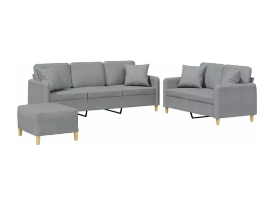 Ensemble de canapés 3 pcs coussins gris clair tissu