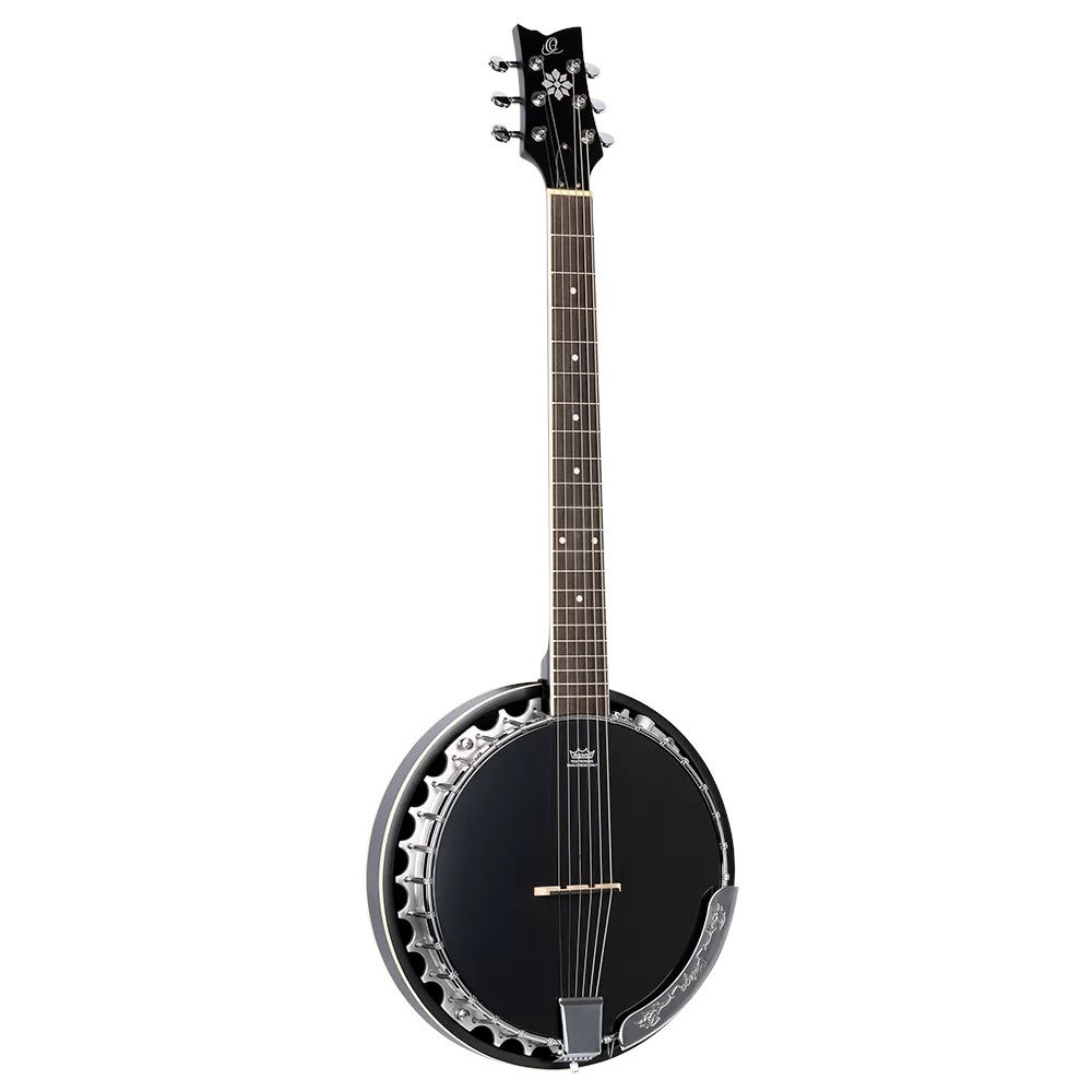 Ortega OBJE356-SBK-L Raven Series Satin Black linkshandige E/A zessnarige banjo met gigbag