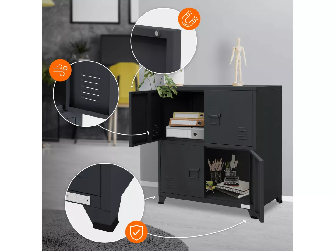 Lot de 2 armoires de bureau classement avec étagères anthracite 75x40x80,5 cm