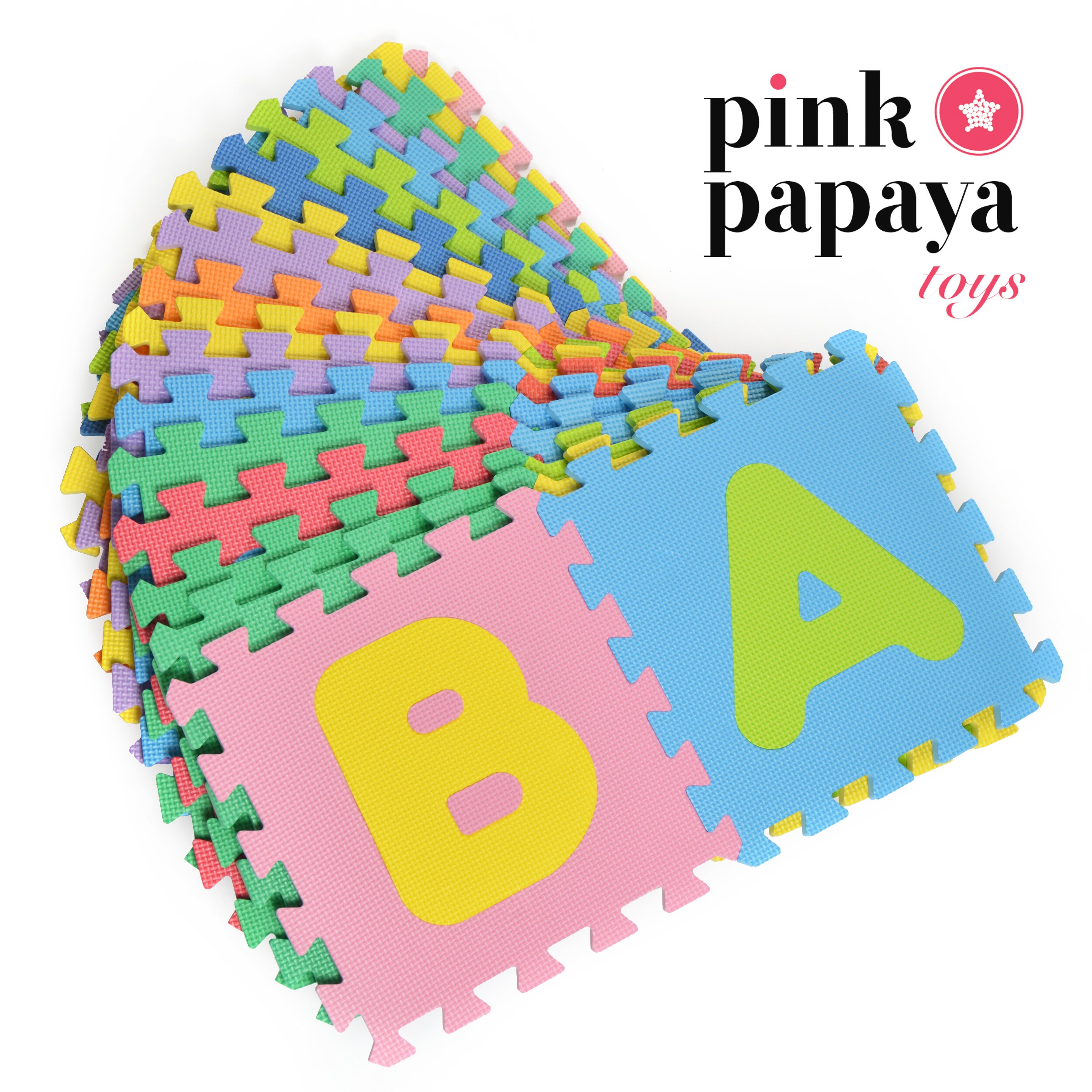 Pink Papaya Puzzlematte mit Zahlen und Buchstaben Puzzlestar ABC/123