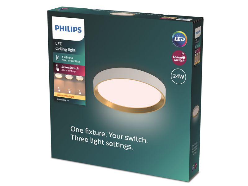 Philips Deckenleuchte Hanno SceneSwitch 2700K, 2700 Lm, Wei Deckenleuchte im modernen und schlichten Design