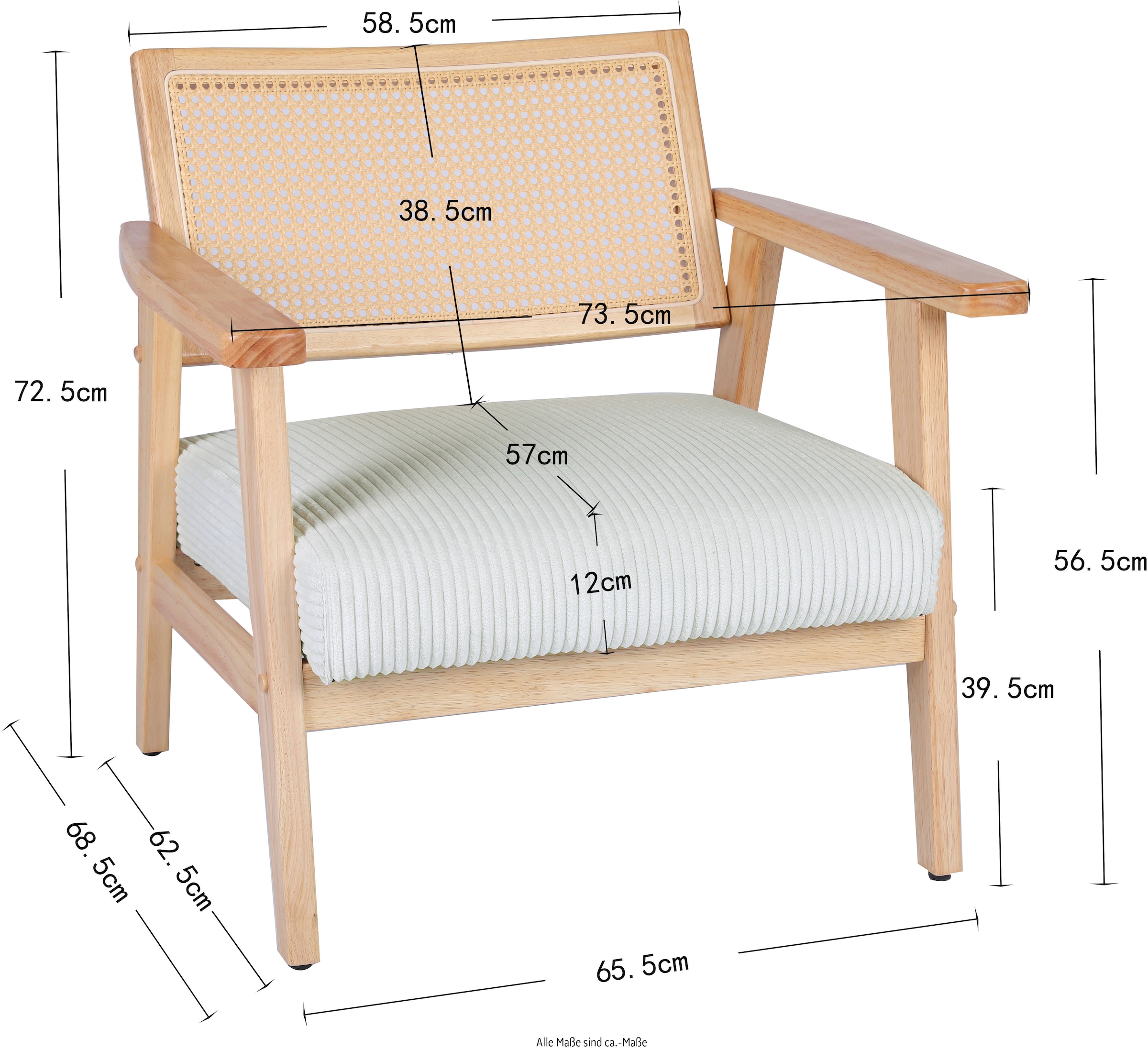 Home affaire Loungesessel »VILLAINE« Einzelsessel, Rattan-Sessel mit Wiener Geflecht, Cord, Webstoff