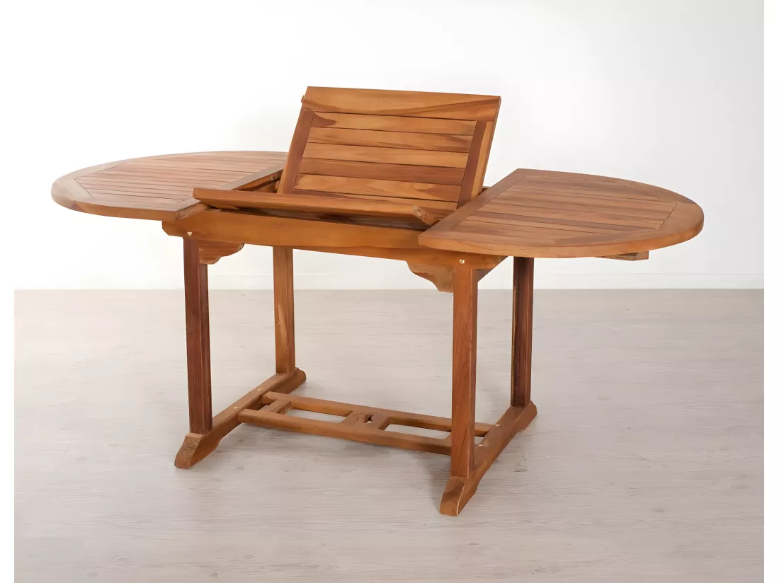 HANNA - Table de jardin 4/6 personnes - ovale extensible 120/180 x 90 cm en bois Teck huilé