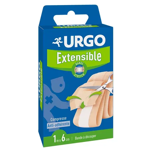 Compressa elástica antiaderente Urgo para primeiros socorros, tira recortável, 6 cm x 1 m