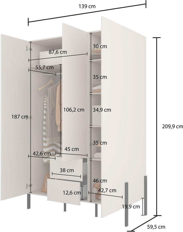 Home affaire Drehtürenschrank »Jukon, moderner Kleiderschrank mit Metallfüssen« B/H/T 3-Türer: ca. 135/210/60 4-Türer ca: 180/210/60,  push to open Funktion, passend zur JUKON Serie, viel Stauraum