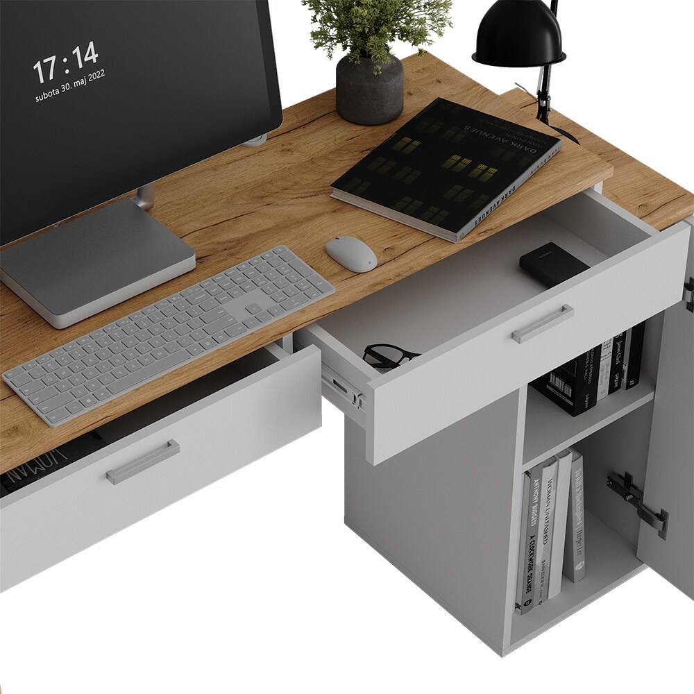 Vicco Schreibtisch Regina Weiß Eiche 130 x 40 cm mit 2 Schubladen