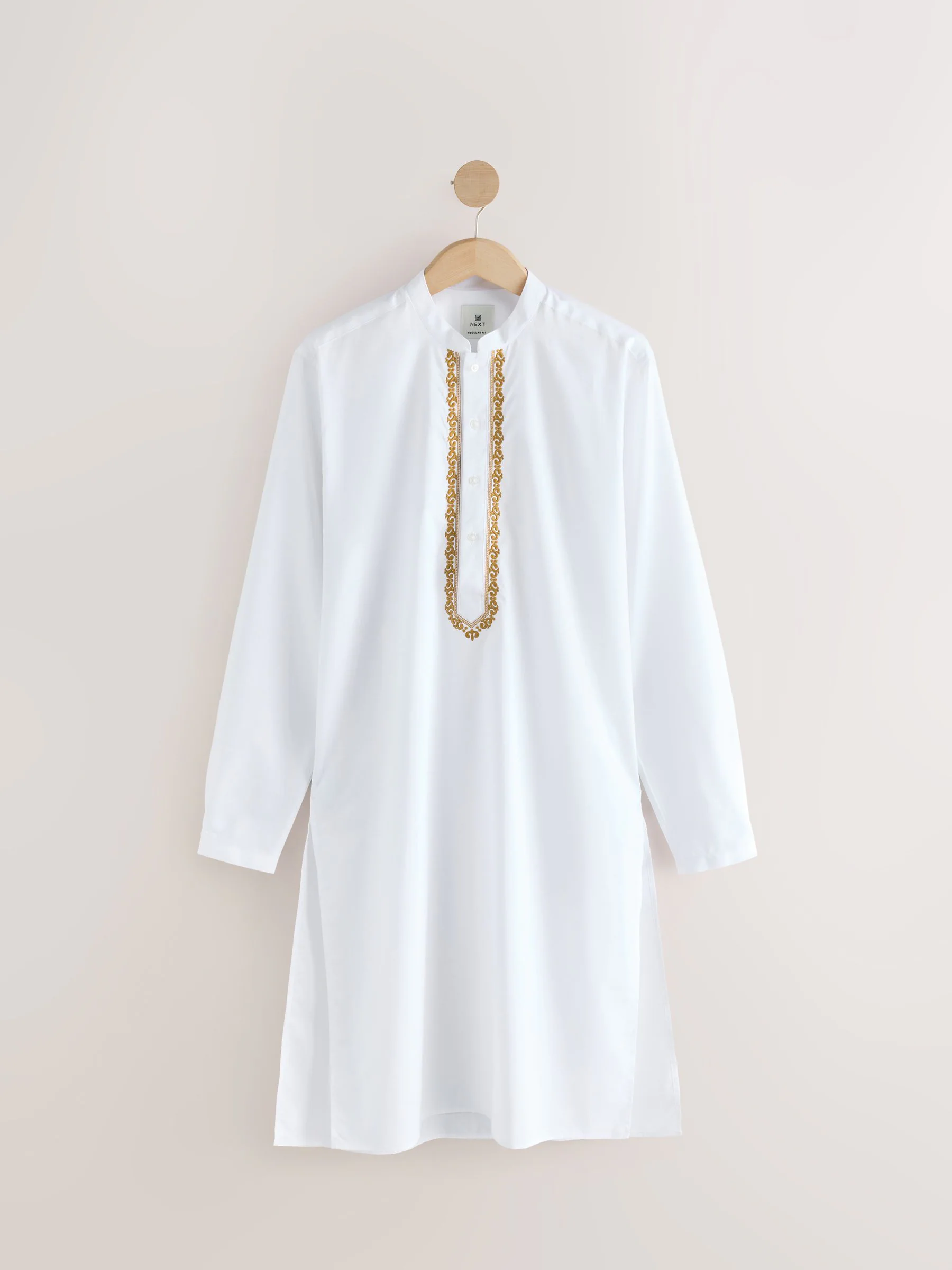 Wit - 100% katoenen kurta met borduursel