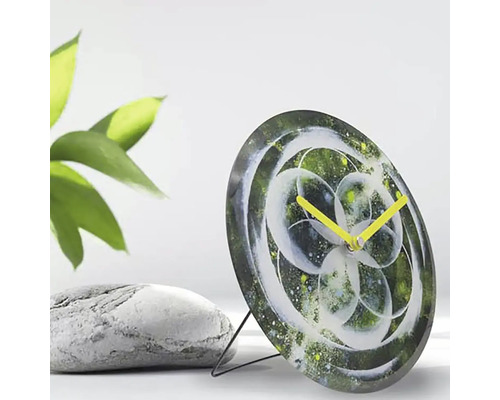 Cosmo tafelklok, gehard glas, groen, Ø 20 cm