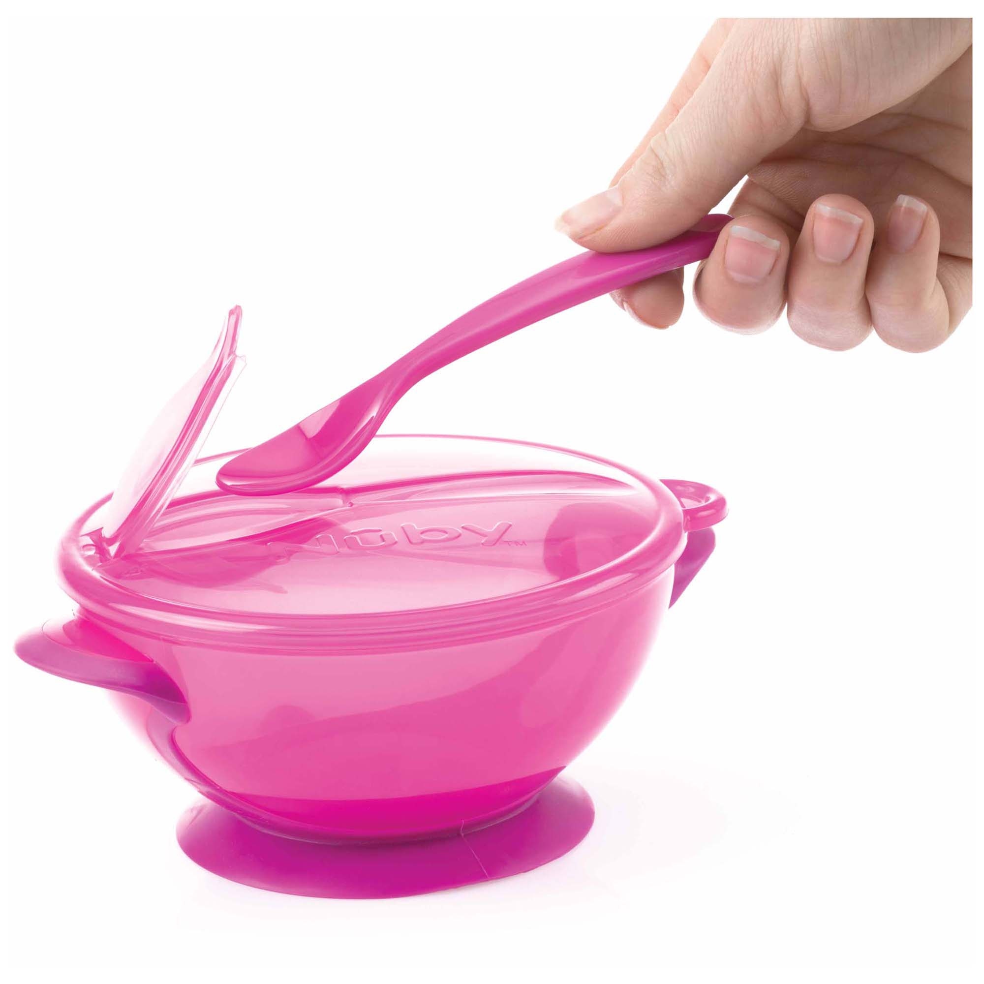 Nûby kommetje met zuignap en lepel roze