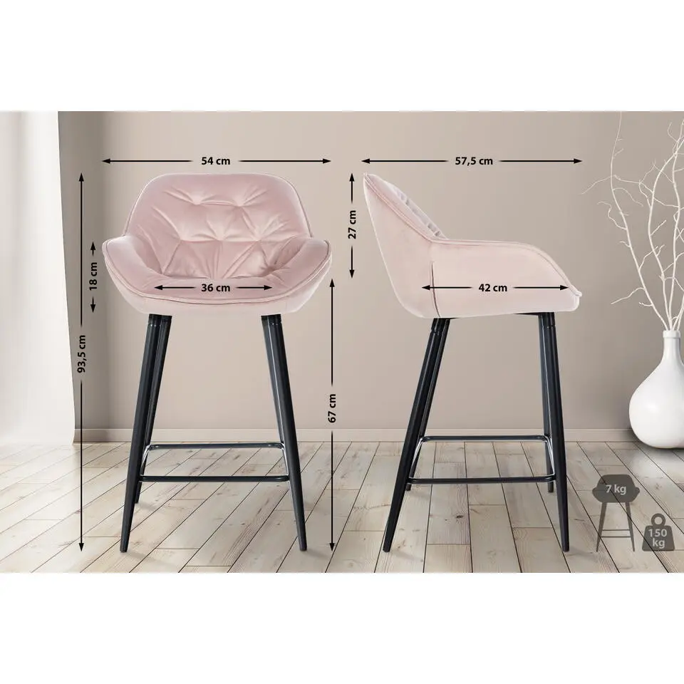 CLP Set van 2 Barkruk Gibson zwart Frame - Fluweel - roze