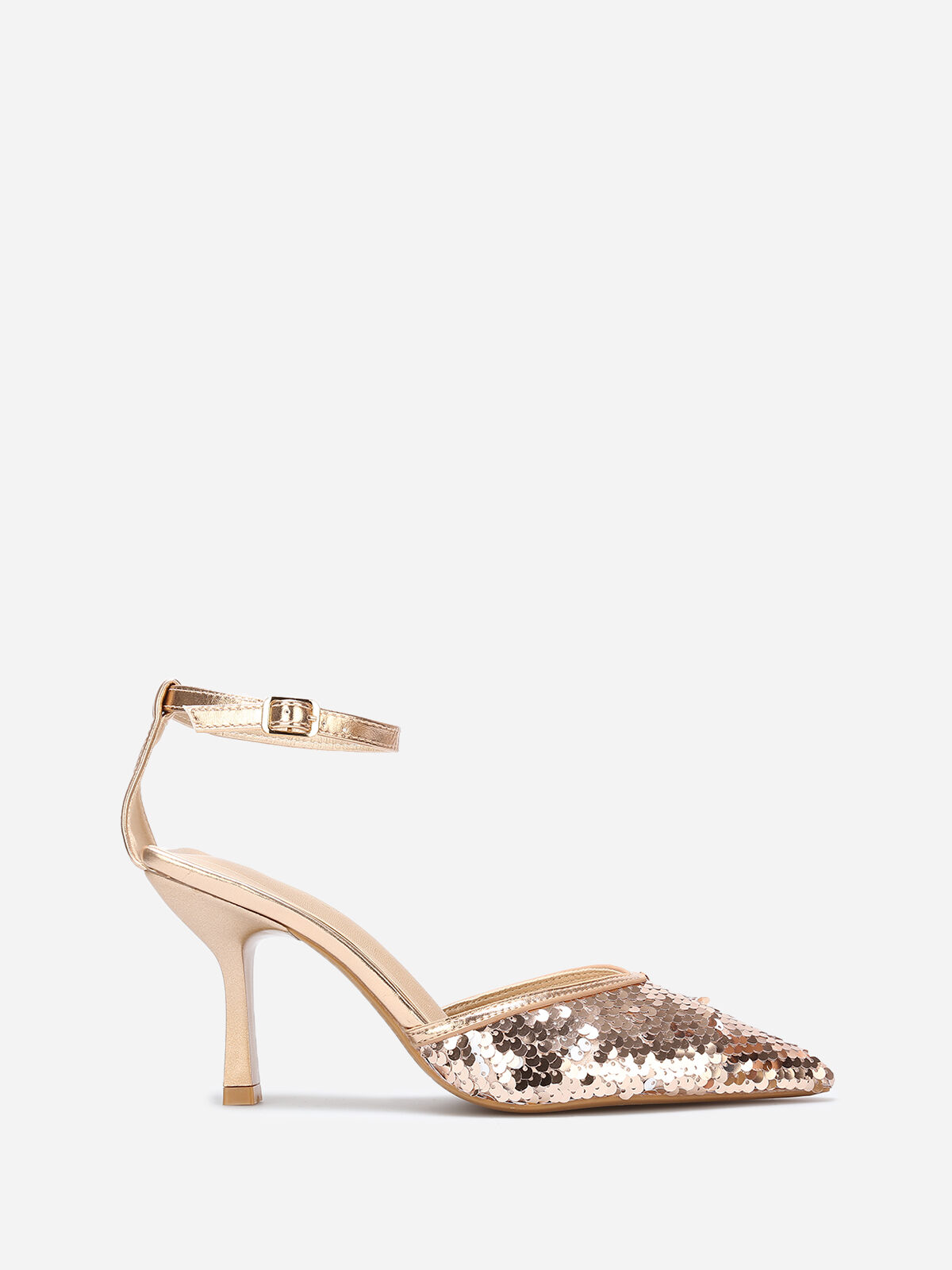 Escarpins pointus à sequins- Doré rose