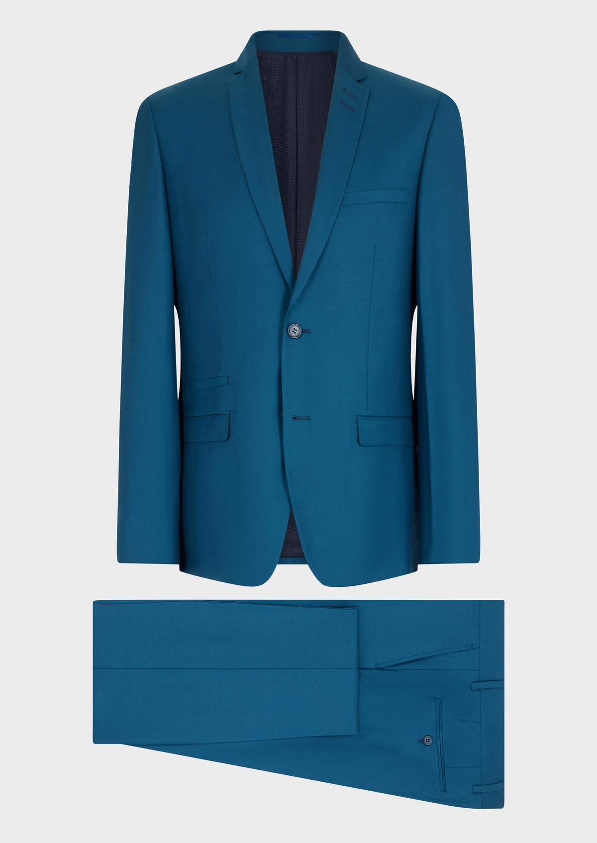 Costume 2 pièces Slim en laine unie bleu paon