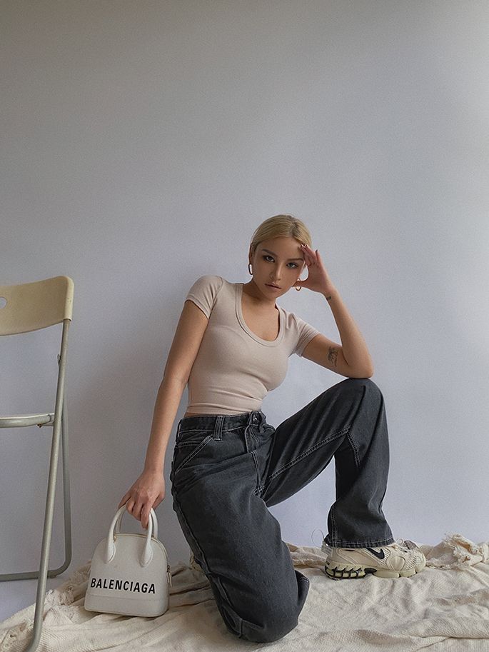 Colada - Gestikte hoge taille rechte losse jeans