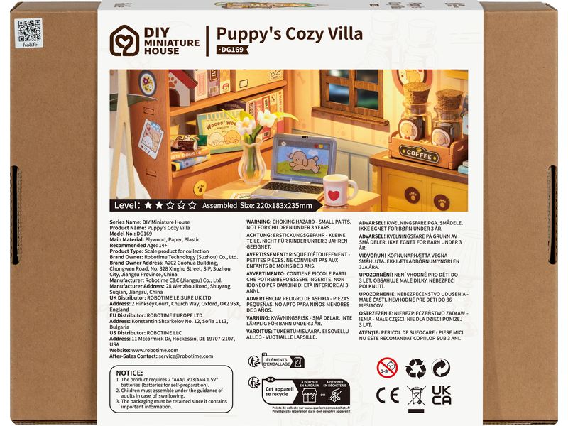 RoboTime Bausatz Welpen Villa 3D-Puzzle aus lasergeschnittenen Holzteilen
