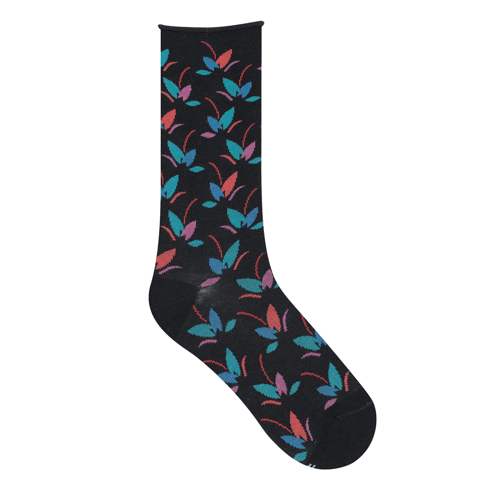FEUILLAGE - Chaussettes imprimées en coton mélangé | Noir