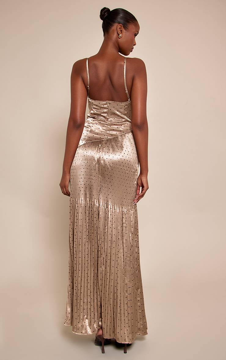 Taupe Robe Maxi À Pois Avec Décolleté En V