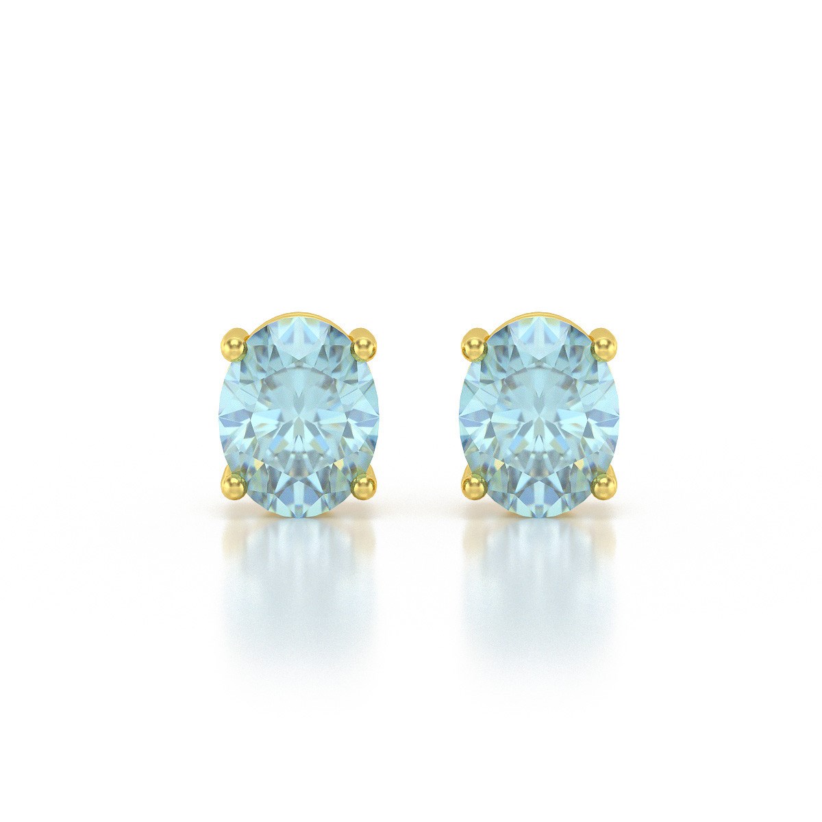 Boucles d'oreilles ADEN Or 585  Jaune et Aigue-Marine forme Ovale 1.02grs 4MM