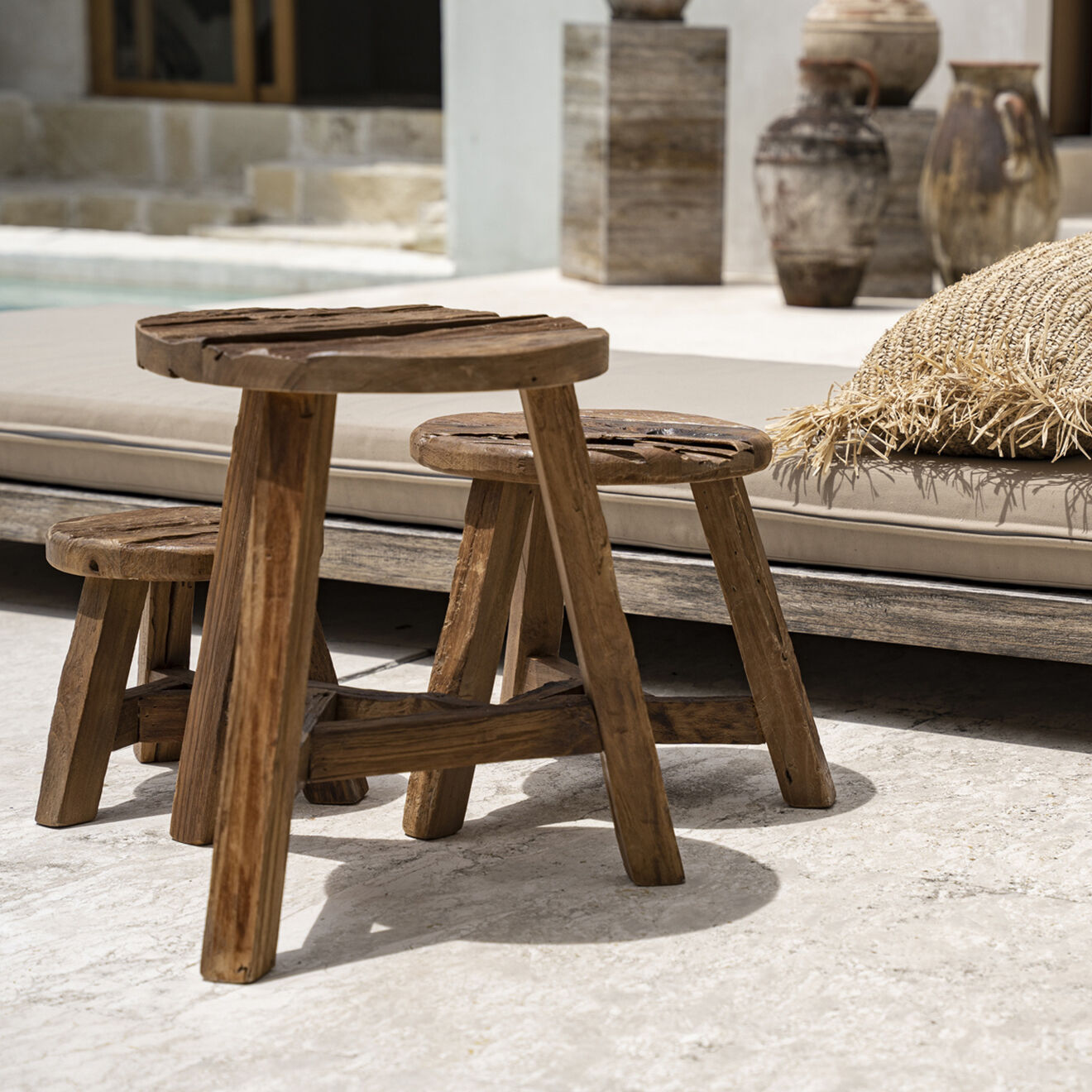 Bazar Bizar Tabouret Yatai naturel - D.37xH.33 cm