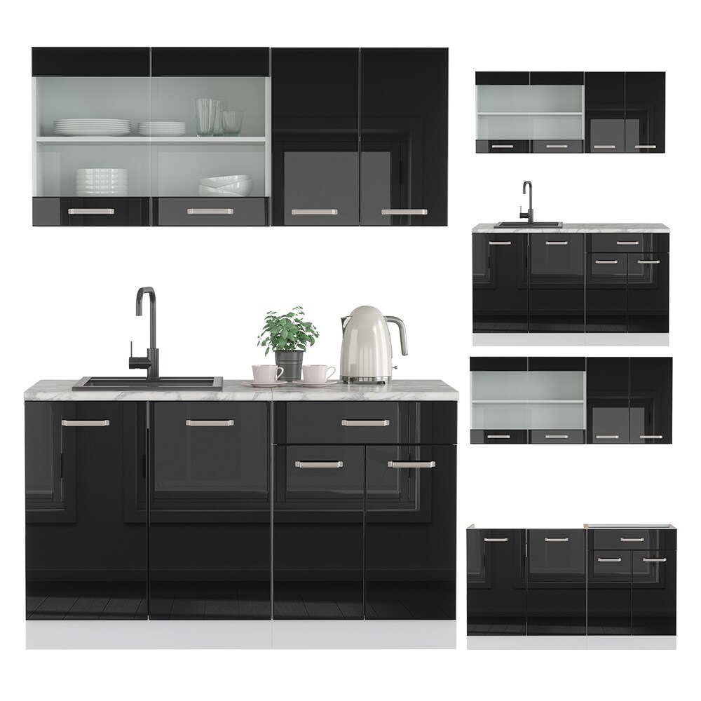 Vicco Küchenzeile R-Line Solid Weiß Schwarz 140 cm Arbeitsplatte modern Küchenschränke Küchenmöbel