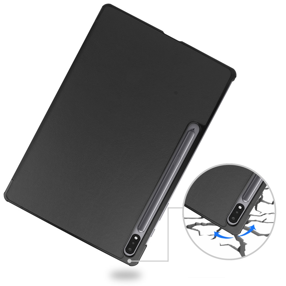 Samsung Galaxy Tab S10  Plus Flipcase Hülle Ledertasche mit Aufstellfunktion Litchi Look   S-Pen Halterung - Schwarz