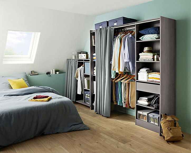 Kit dressing 2 colonnes avec rideau Eklips II H. 200 cm x L. 200 cm décor chêne grisé