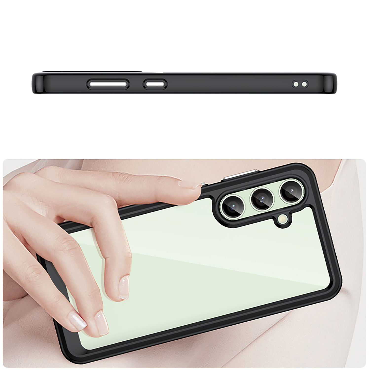 Samsung Galaxy S24 FE Hybrid Hülle TPU Bumper Acryl Rückseite - Transparent / Schwarz