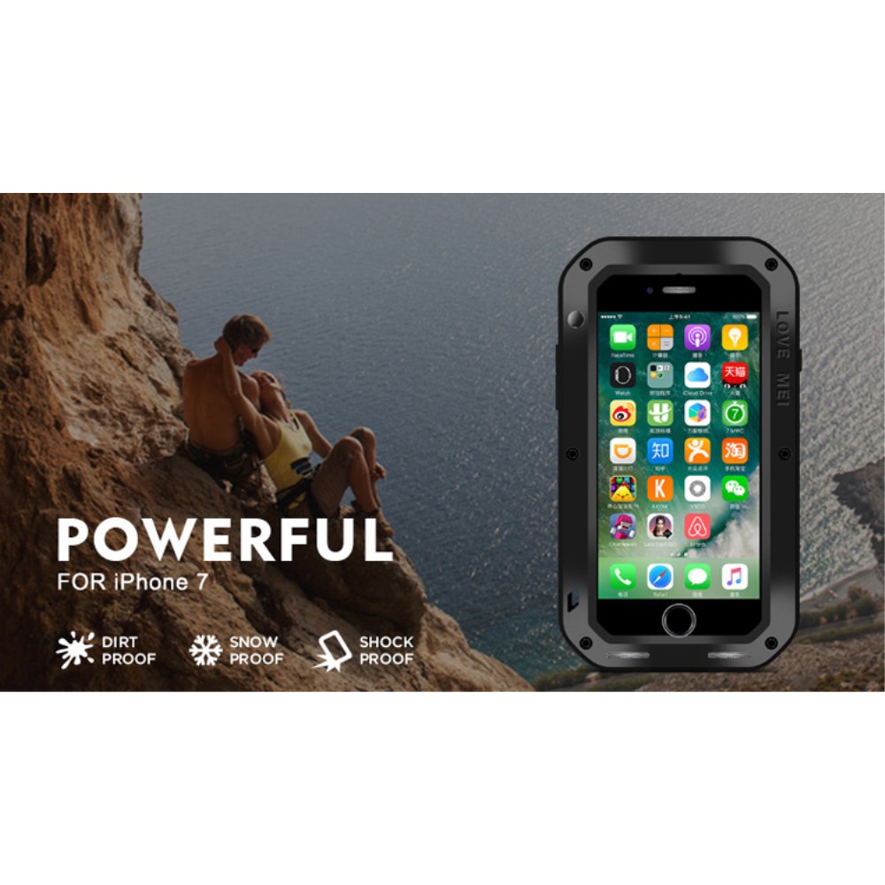 iPhone SE (2022/2020) / 8 / 7 Hybrid Silikon Metall Outdoor Case   Panzerfolie - Schwarz