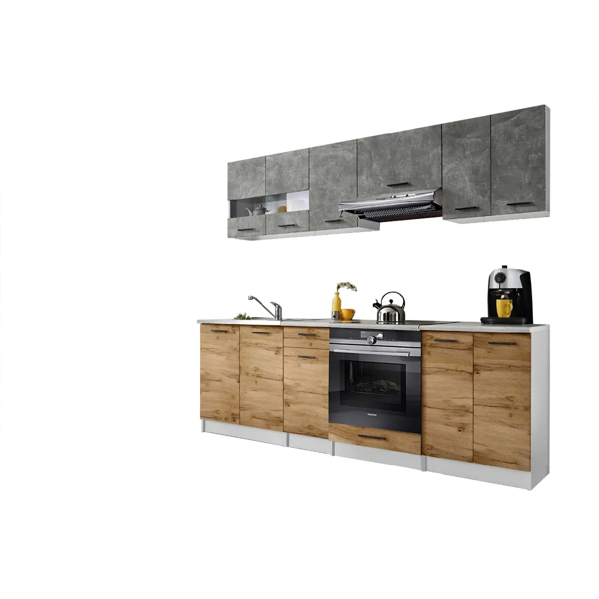 DUSINE Cuisine Bigo 8 éléments - Finition Bas Bois/Haut Béton