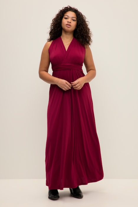 Jersey-Wickelkleid, Maxilänge, Rock in A-Line, ärmellos