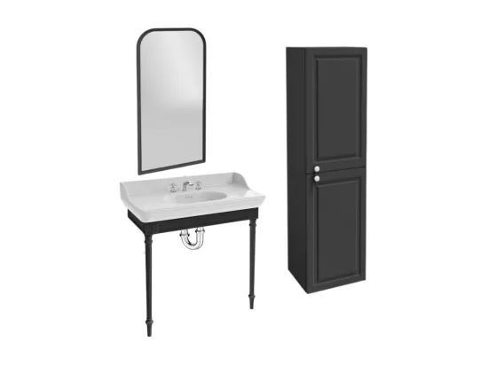 Console JACOB DELAFON Cléo 1889 avec plan vasque 3 trous + colonne droite + miroir + mélangeur croisillon lavabo chromé + siphon