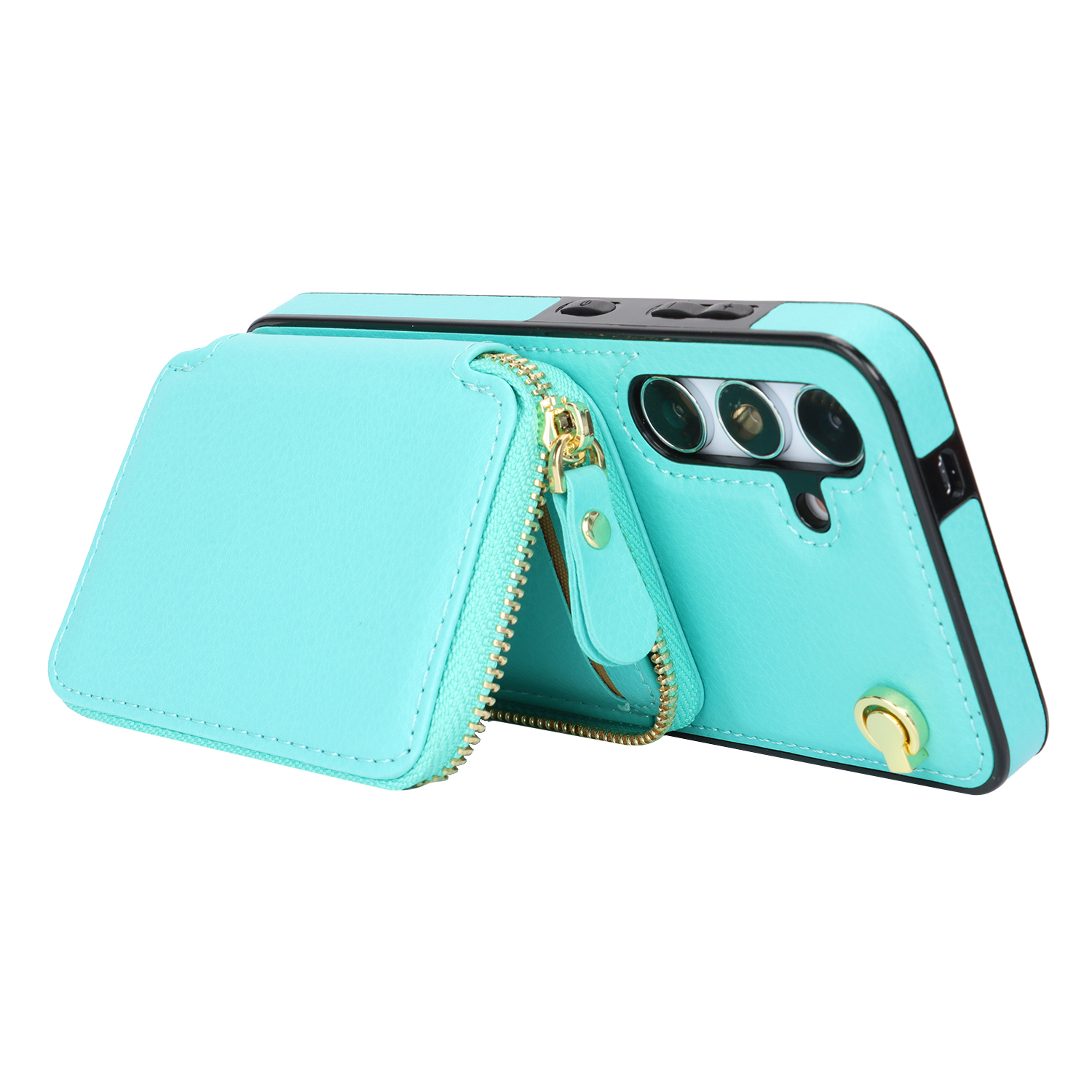 Samsung Galaxy S24  Plus Necklace Leder Schutz Hülle mit Kartenfächer   Handykette (140cm) - Türkis