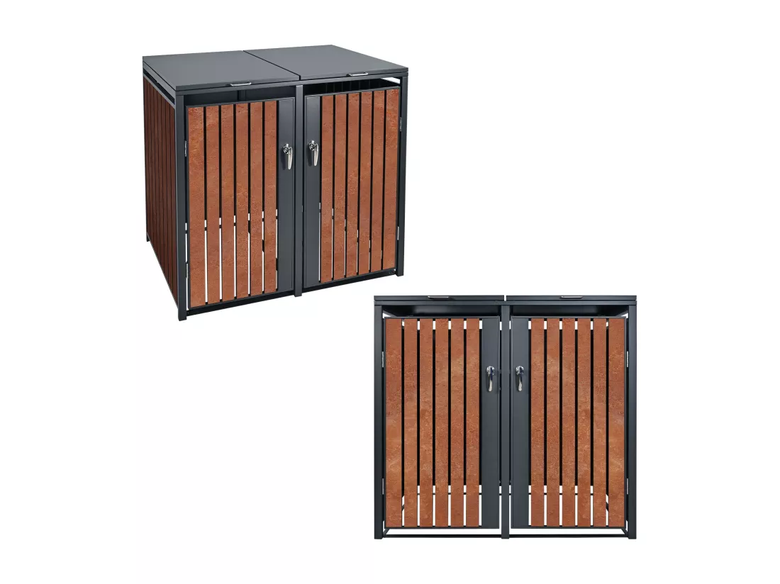 Habillage de poubelle anthracite acier conteneur abri range 4 poubelles 4x240L
