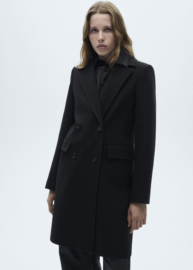 MANGO Double-breasted wool coat Black