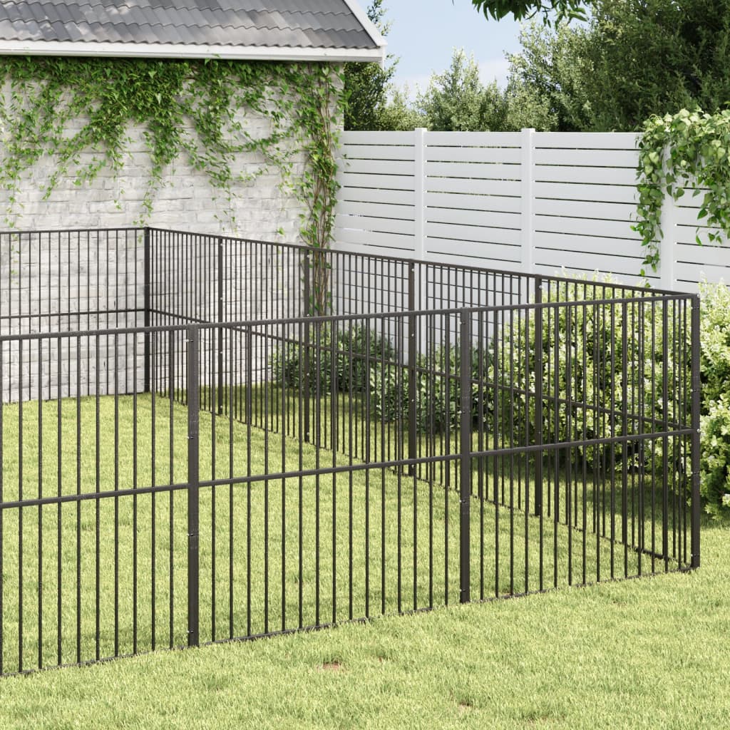 Parque para cães vidaXL com 12 painéis, aço galvanizado preto