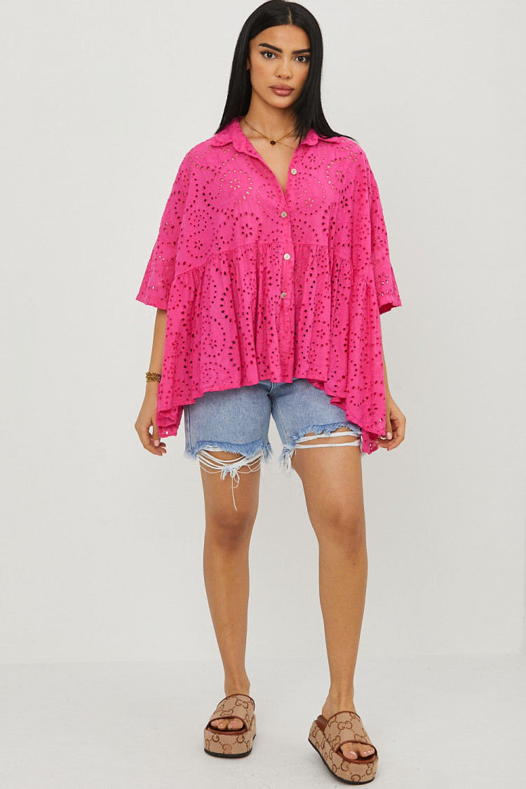 Chemise fuchsia à détails crochets
