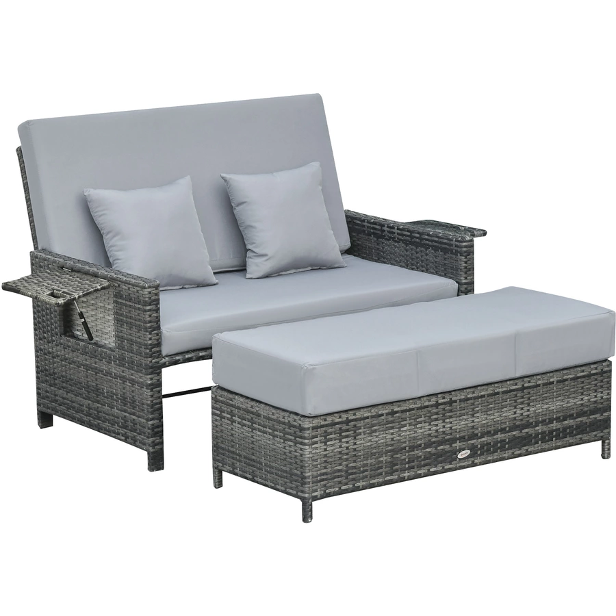 Outsunny Polyrattan Lounge-Sofa mit Kissen grau