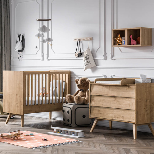 Chambre DUO VINTAGE Lit 70x140 Commode Bois - VOX