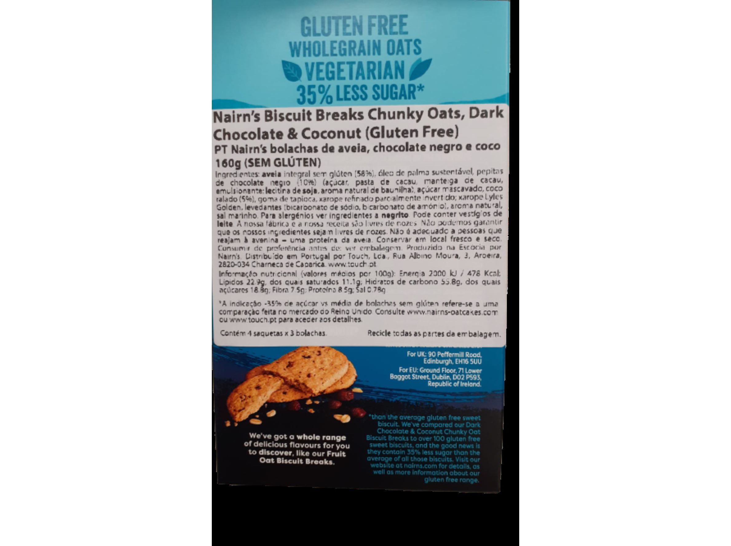 BOLACHAS NAIRNS AVEIA CHO COCO S/GLÚT 160 G