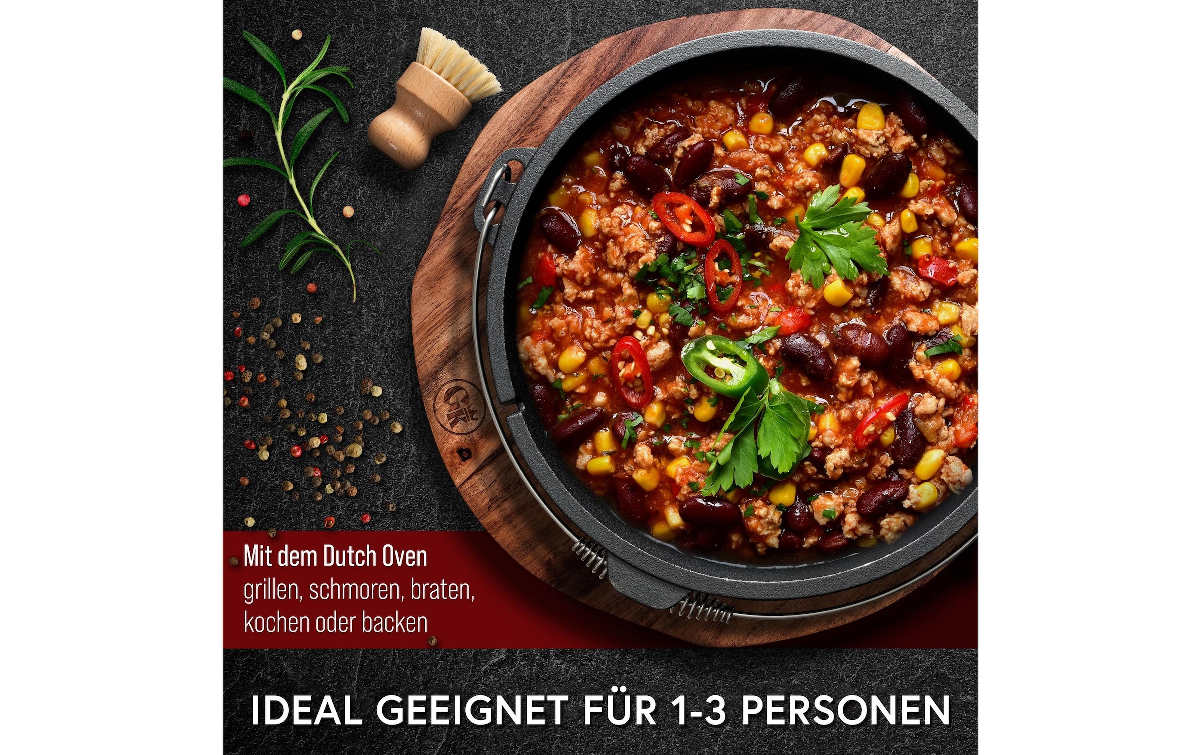 Grilltopf »Gusskoenig Dutch Oven Set 4,5 l mit Deckelheber, Bürste« Gusseisen