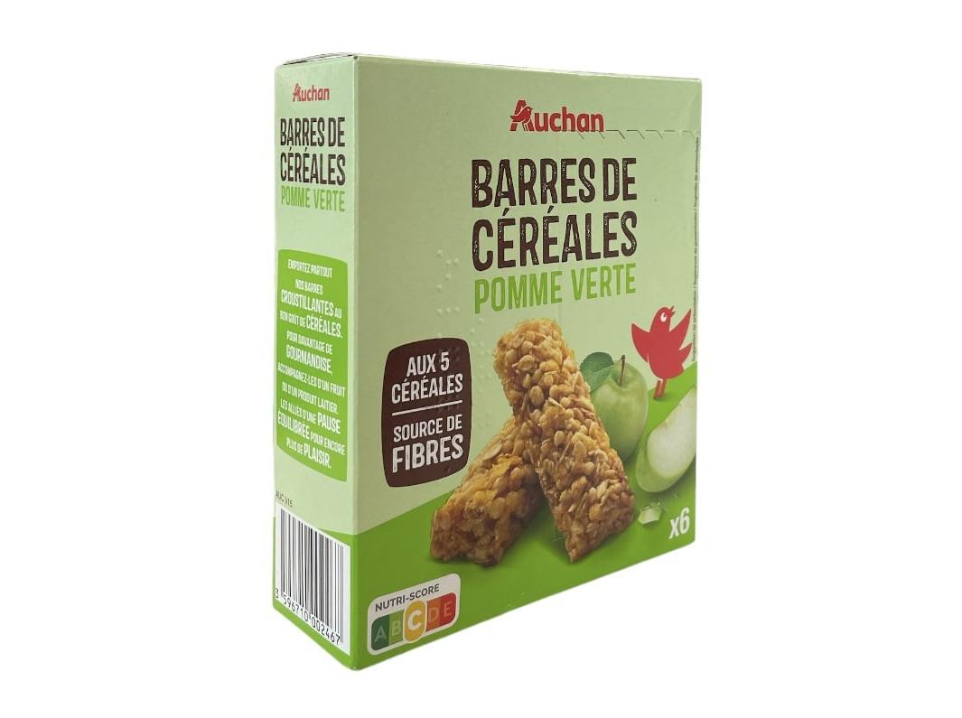 BARRAS AUCHAN CROUSTY CEREAIS MAÇÃ VERDE 126G 6UN