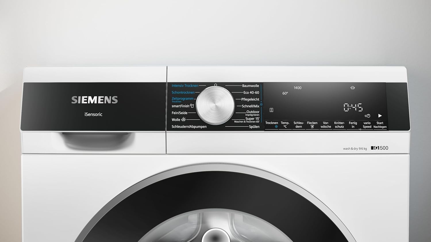 Siemens WN44G242 iQ500 Waschtrockner, 9 & 6 kg, waterPerfect Plus, Antiflecken-System, smartFinish, speedPack L, autoDry-Technologie, Outdoor-Programm, iQdrive, Wash & Dry 60, aquaStop