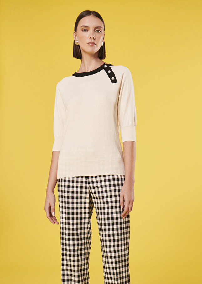 Pull Pastelleécru en laine et coton