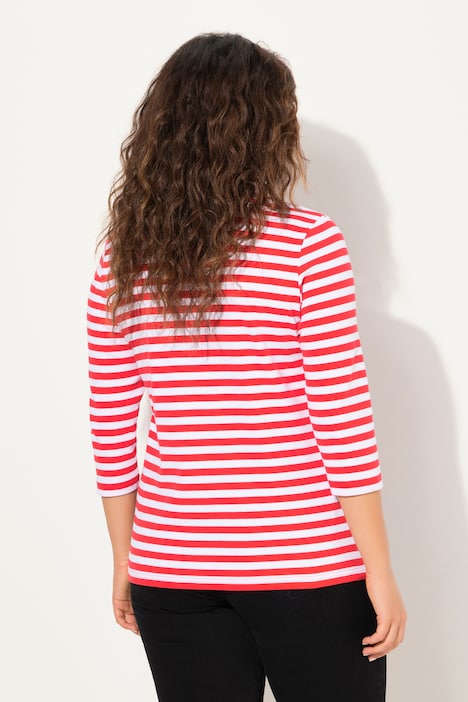Shirt, Ringel, Rippjersey, Rundhals, 3/4-Arm