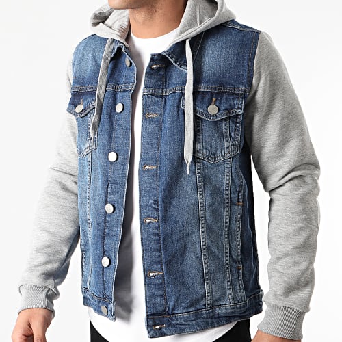 Veste Jean Capuche AF-1945 Bleu Denim Gris Chiné
