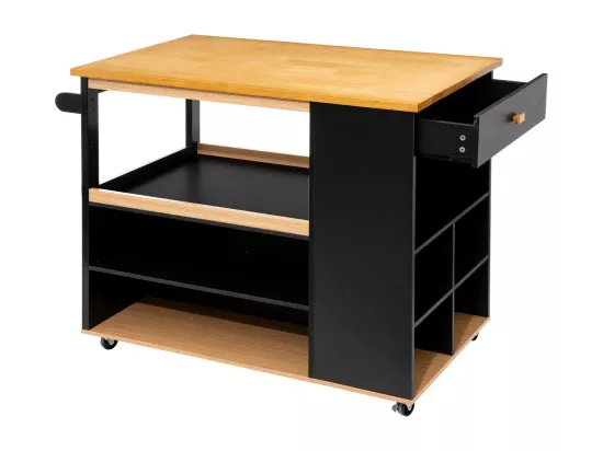 Ilot de cuisine, Meuble de cuisine en bois coloris noir, naturel - Longueur 108 x Profondeur 89 x Hauteur 60 cm