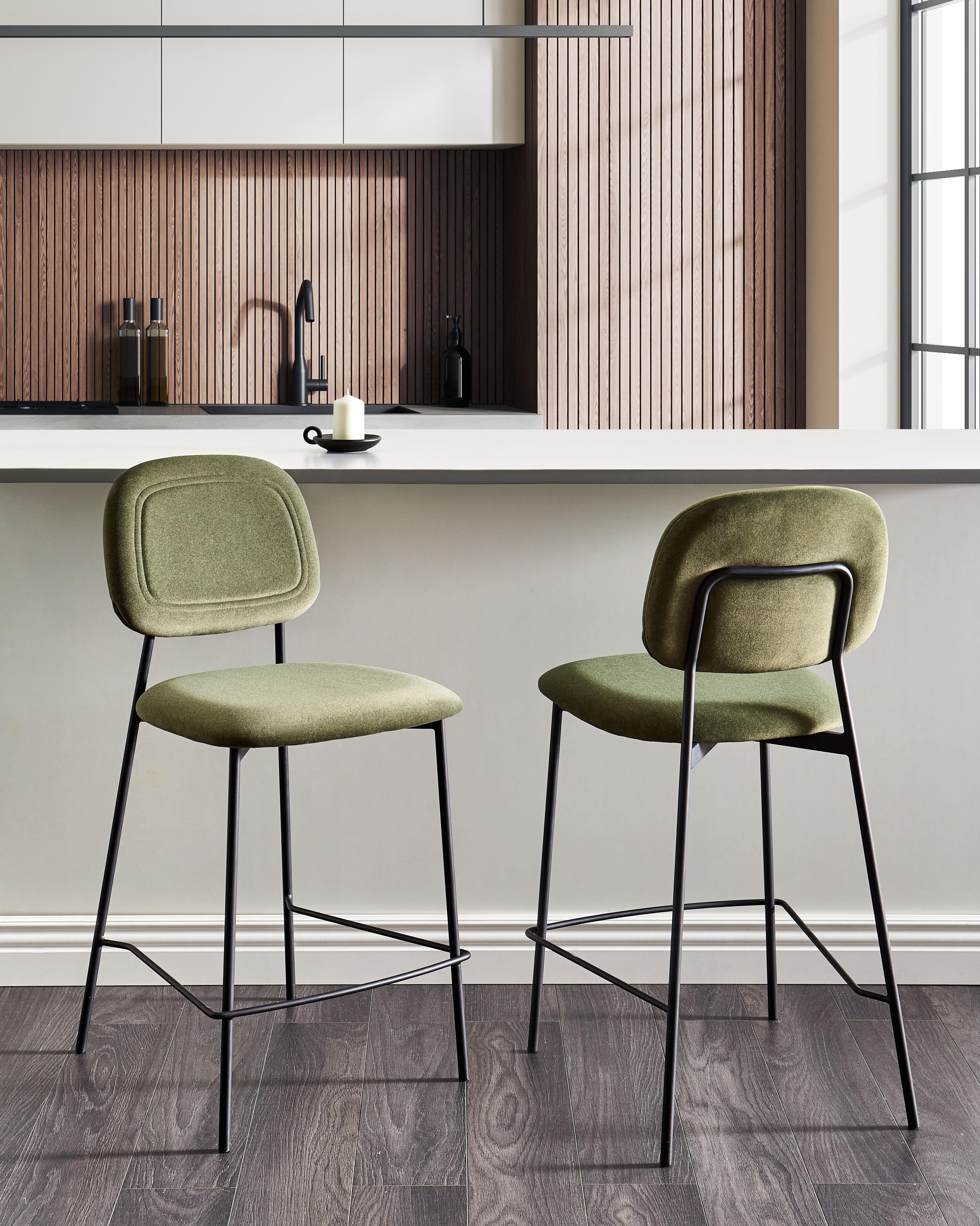 Set van 2 barstoelen DUETTE Fluweel Olijfgroen