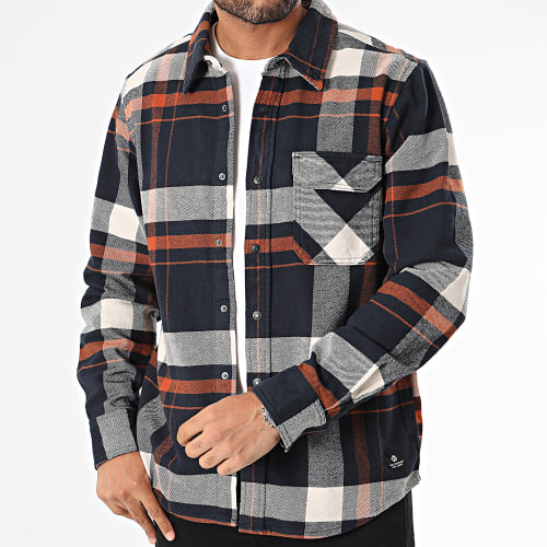 Chemise Manches Longues A Carreaux Bleu Marine Marron