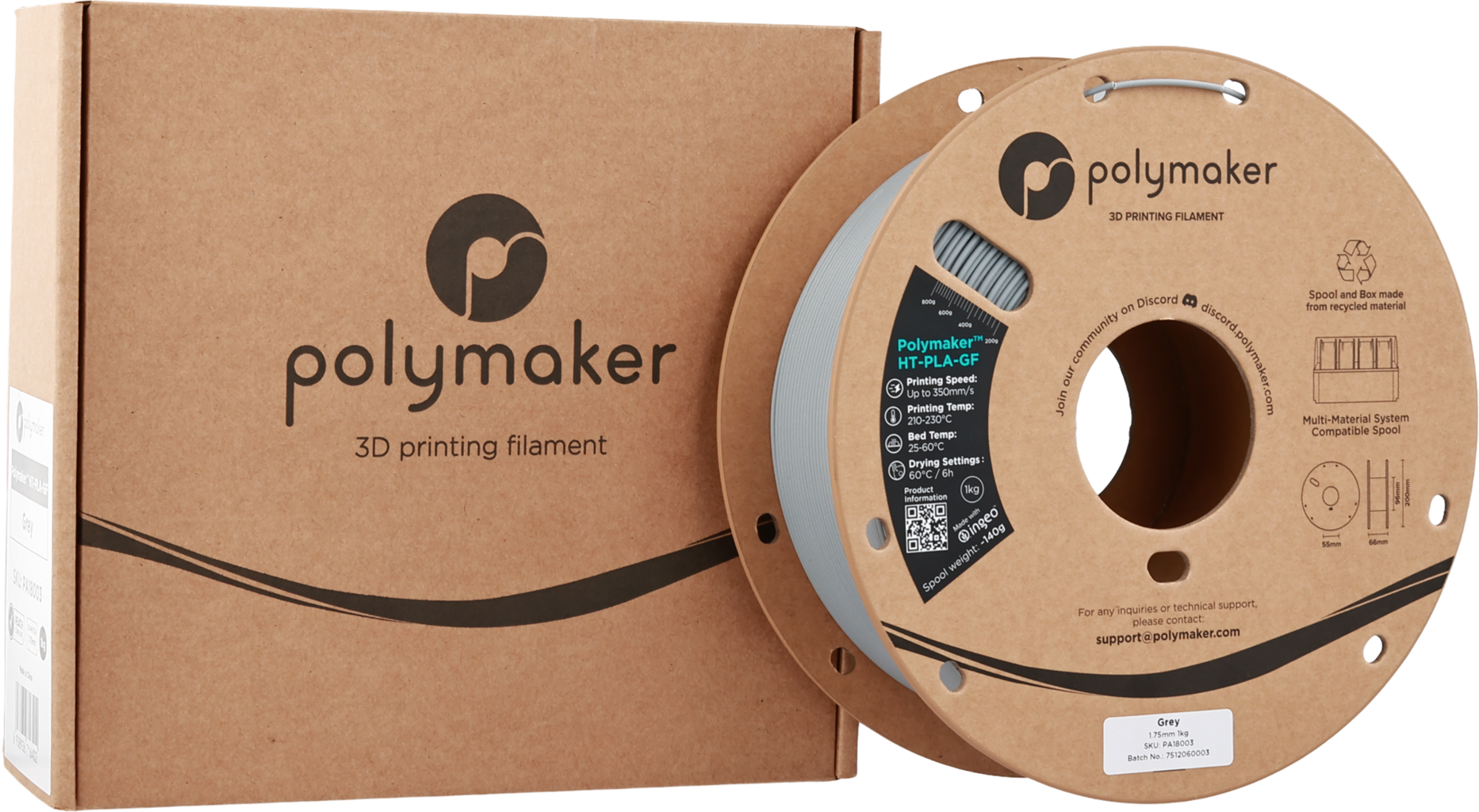 Polymaker  HT-PLA-GF Grey, 1,75 mm / 1000 g    Hitzestabiles & temperaturbeständiges Hochleistungs-PLA für anspruchsvolle Anwendungen in Grey