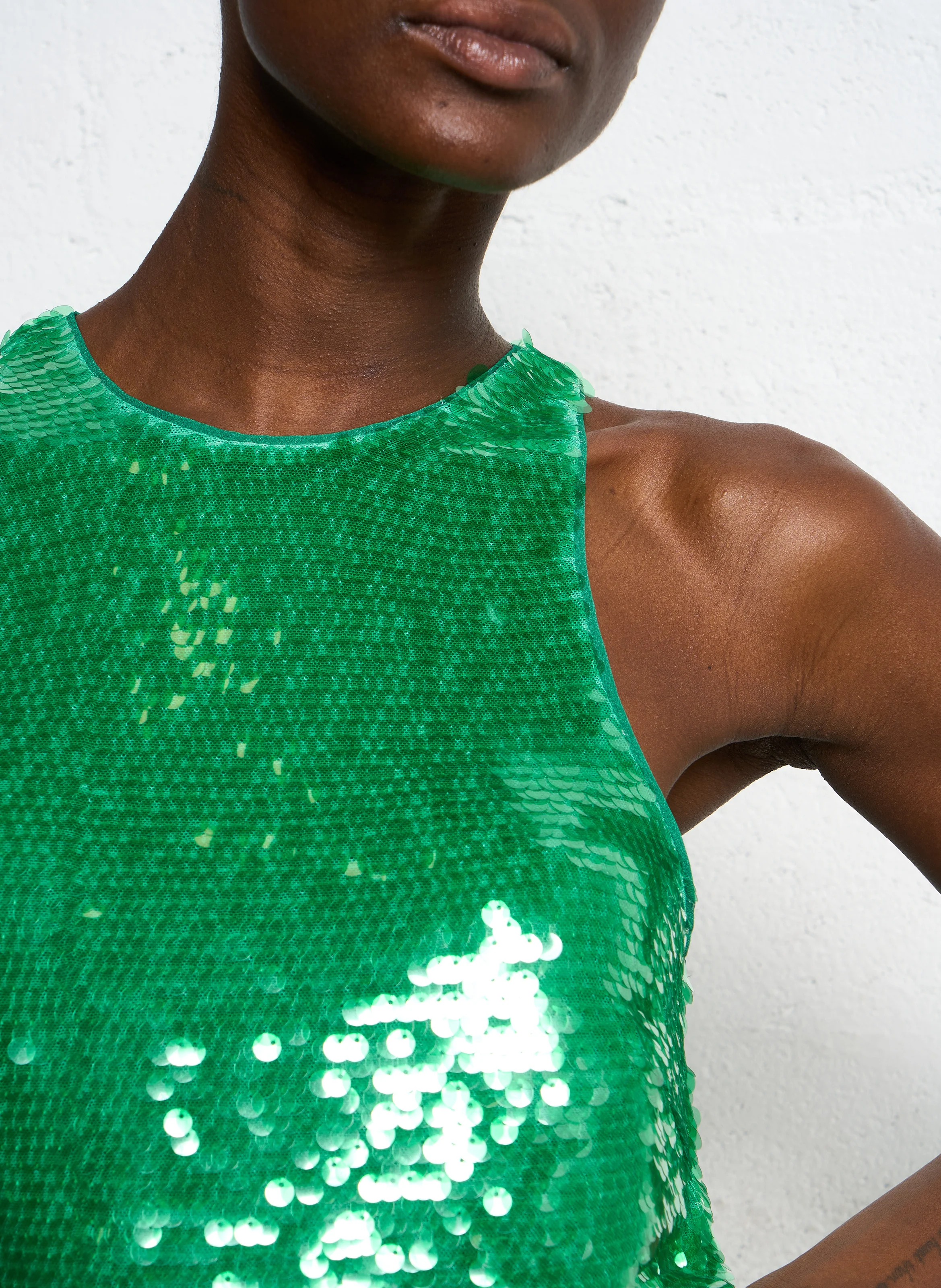 TALLY - Top col rond à sequins | Vert