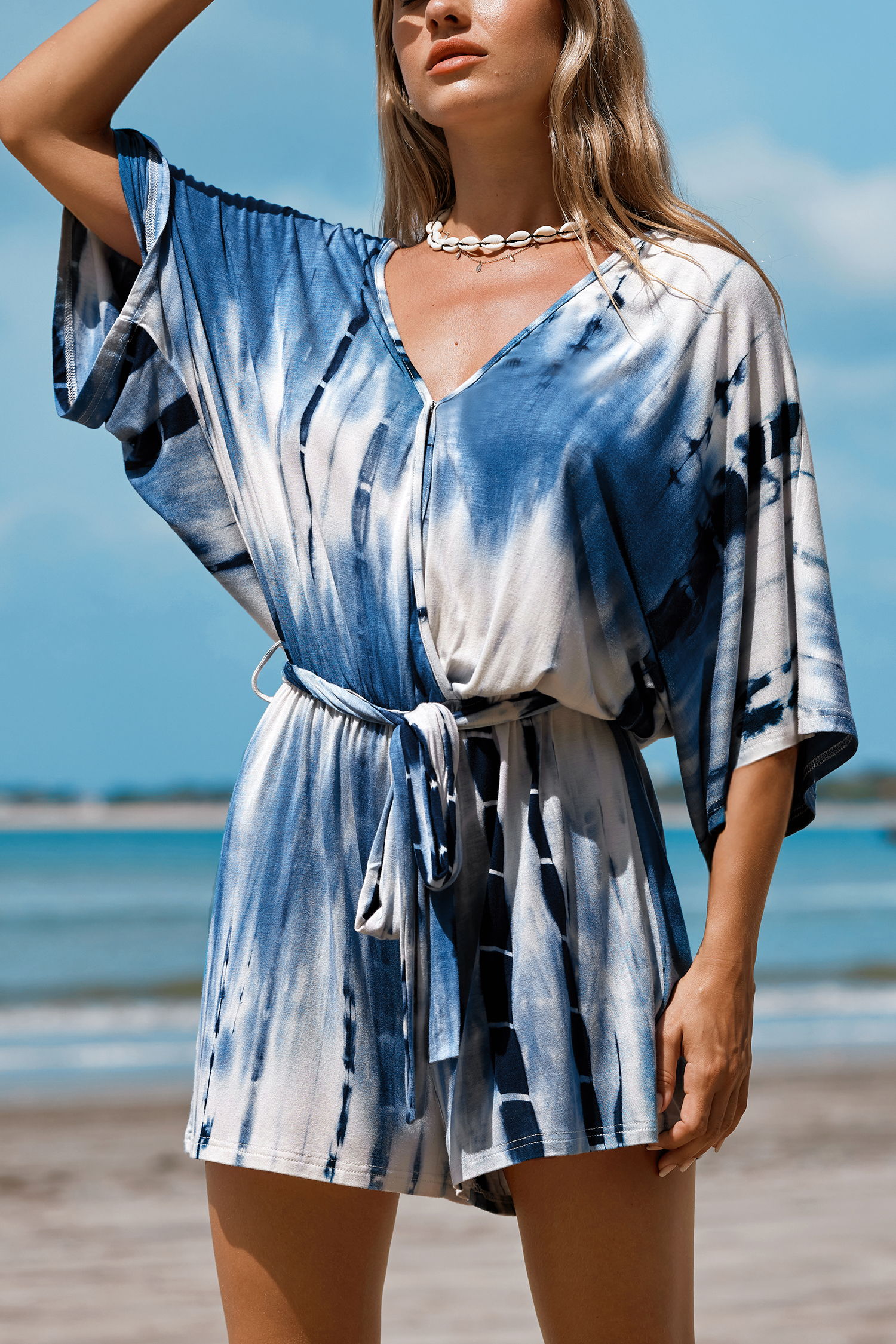 Combishort bleu et blanc tie dye